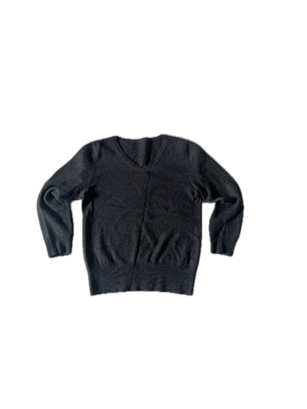 Black V-Neck Long Sleeve Knit Sweater Pullover Top, 100% Cashmere